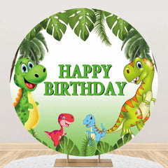 Aperturee - Green Monstera Dinosaurs Round Birthday Backdrop