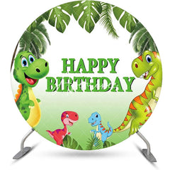 Aperturee - Green Monstera Dinosaurs Round Birthday Backdrop