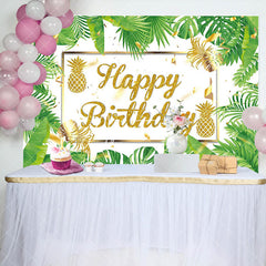 Aperturee - Green Monstera Gold Pineapple Backdrop For Birthday