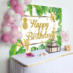 Aperturee - Green Monstera Gold Pineapple Backdrop For Birthday