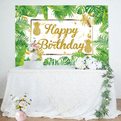 Aperturee - Green Monstera Gold Pineapple Backdrop For Birthday