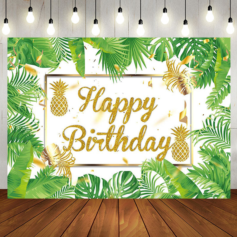 Aperturee - Green Monstera Gold Pineapple Backdrop For Birthday