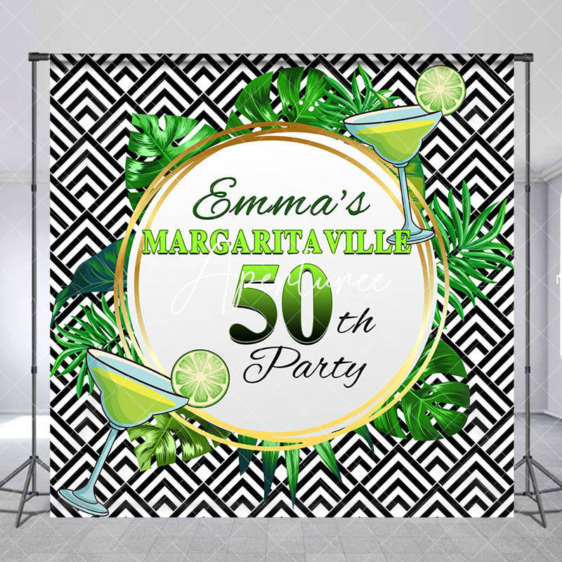 Aperturee - Green Monstera Lemon Custom 50th Birthday Backdrop