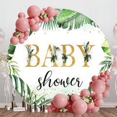 Aperturee - Green Monstera Simple Round Baby Shower Backdrop