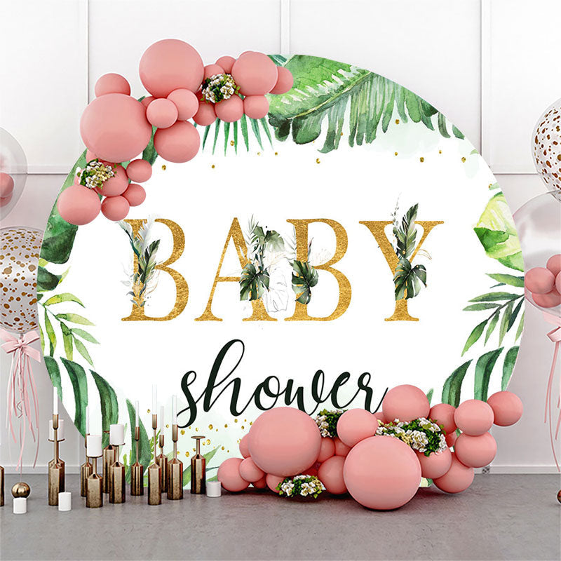 Aperturee - Green Monstera Simple Round Baby Shower Backdrop