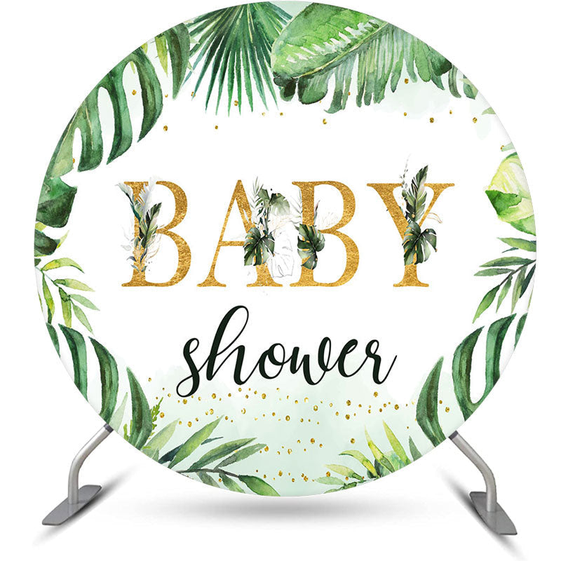 Aperturee - Green Monstera Simple Round Baby Shower Backdrop