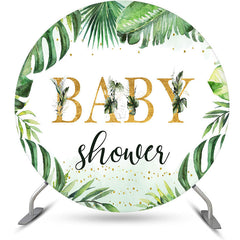 Aperturee - Green Monstera Simple Round Baby Shower Backdrop