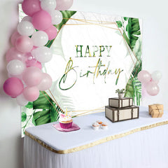 Aperturee - Green Monstra Marble Texture Happy Birthday Backdrop