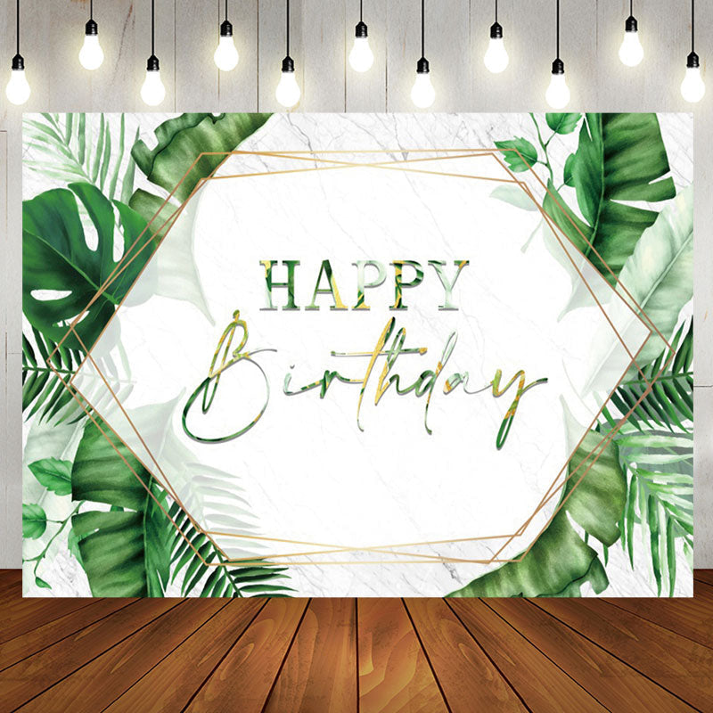 Aperturee - Green Monstra Marble Texture Happy Birthday Backdrop