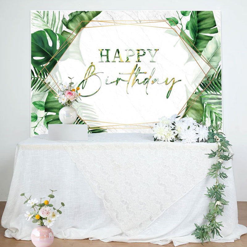 Aperturee - Green Monstra Marble Texture Happy Birthday Backdrop