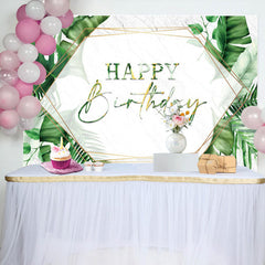 Aperturee - Green Monstra Marble Texture Happy Birthday Backdrop