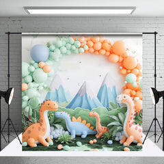 Aperturee - Green Orange Dinosaur Mountain Safari Photo Backdrop