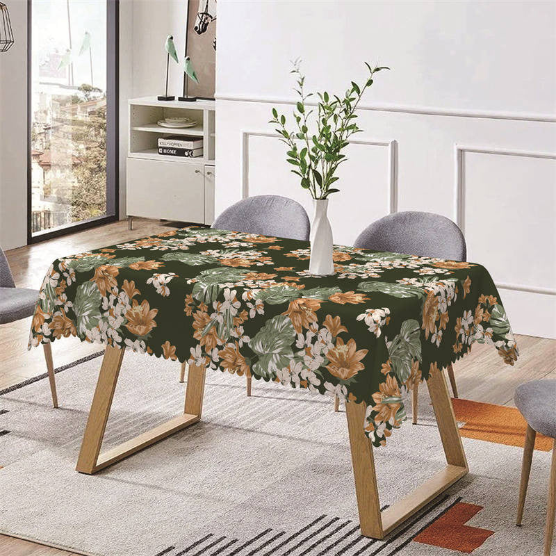 Aperturee - Green Orange Floral Patterns Rectangle Tablecloth