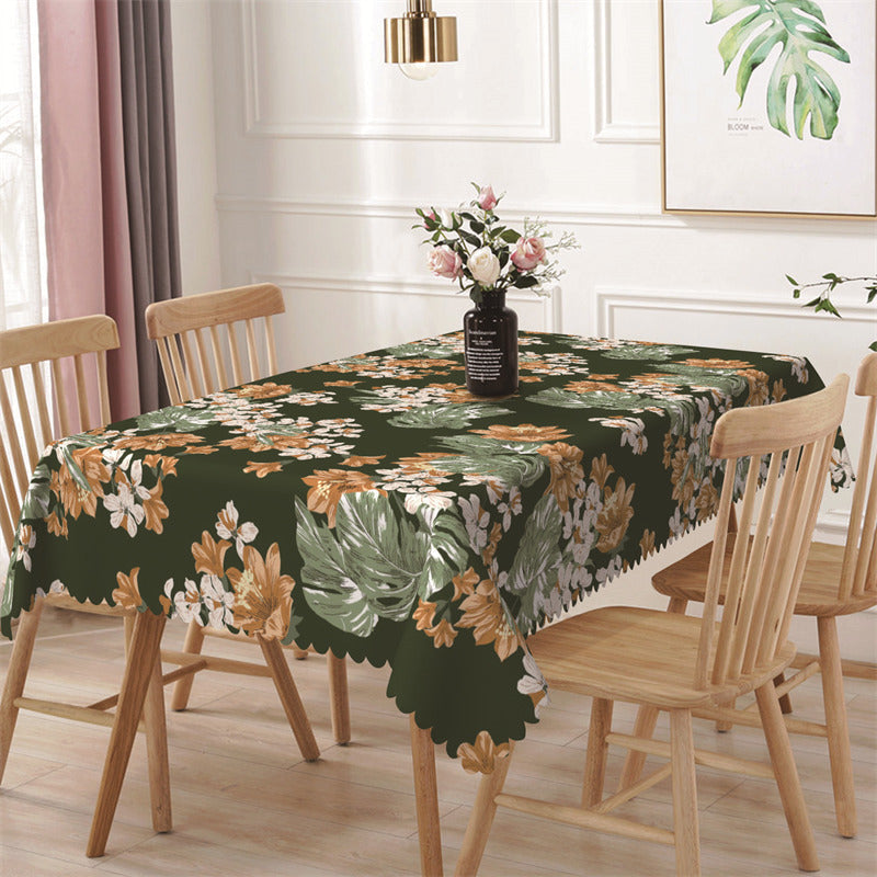 Aperturee - Green Orange Floral Patterns Rectangle Tablecloth