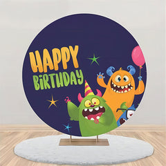 Aperturee - Green Orange Monster Star Round Birthday Backdrop