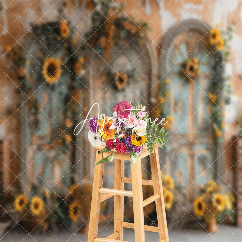 Aperturee - Green Orange Vintage Wall Floral Wedding Backdrop