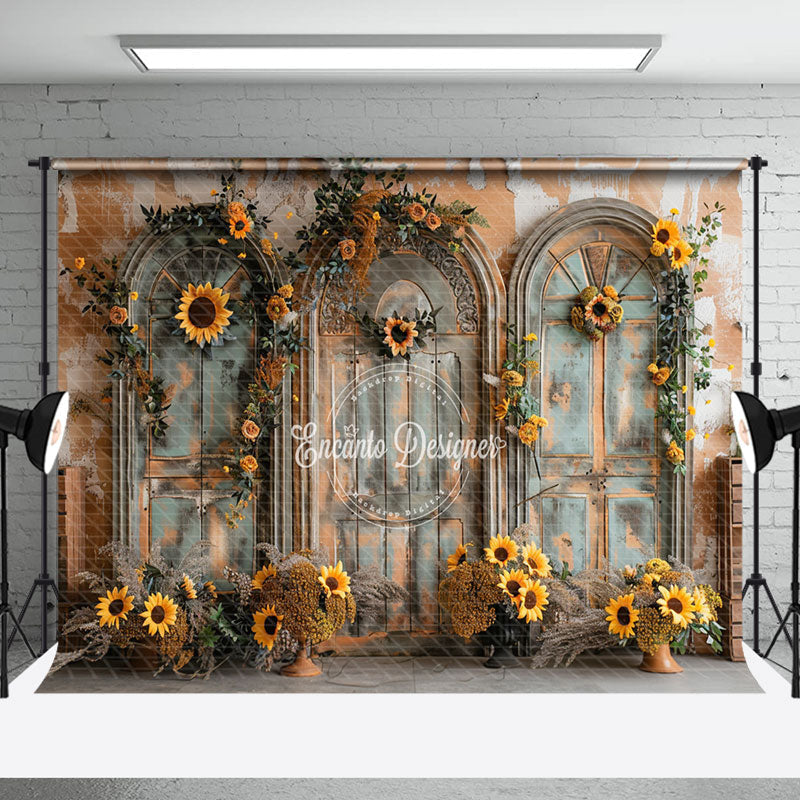 Aperturee - Green Orange Vintage Wall Floral Wedding Backdrop