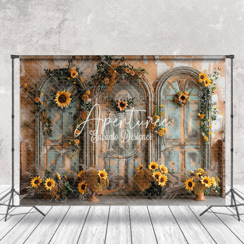 Aperturee - Green Orange Vintage Wall Floral Wedding Backdrop