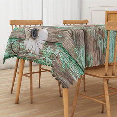 Aperturee - Green Paint Wood Board Floral Rectangle Tablecloth