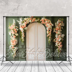 Aperturee - Green Palace Wall Door Pink White Floral Backdrop