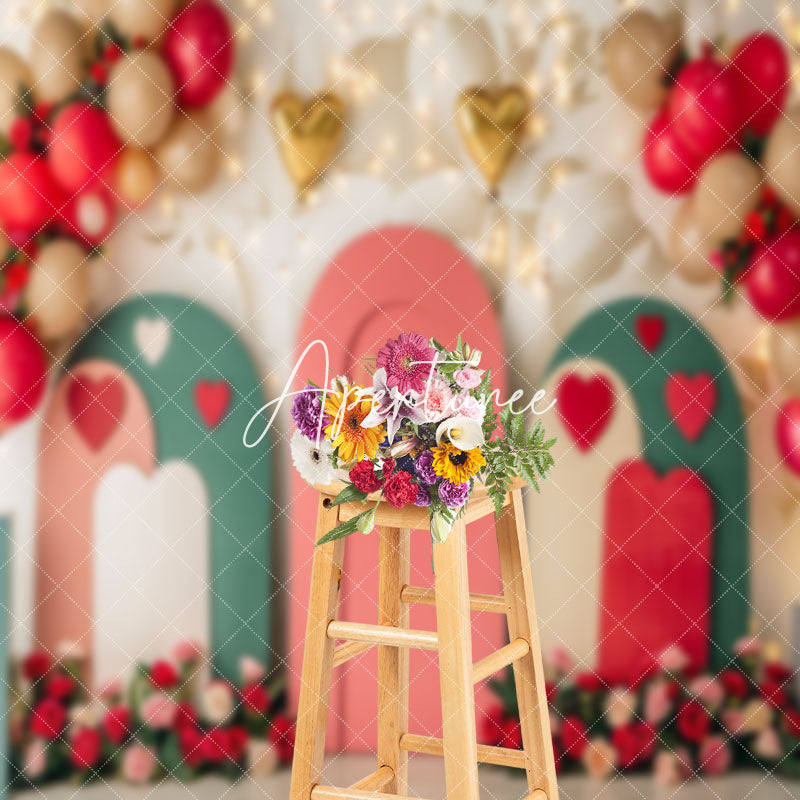 Aperturee - Green Pink Arch Balloons Floral Wedding Backdrop