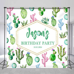 Aperturee - Green Pink Blue Cactus Custom Birthday Backdrop