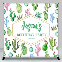 Aperturee - Green Pink Blue Cactus Custom Birthday Backdrop