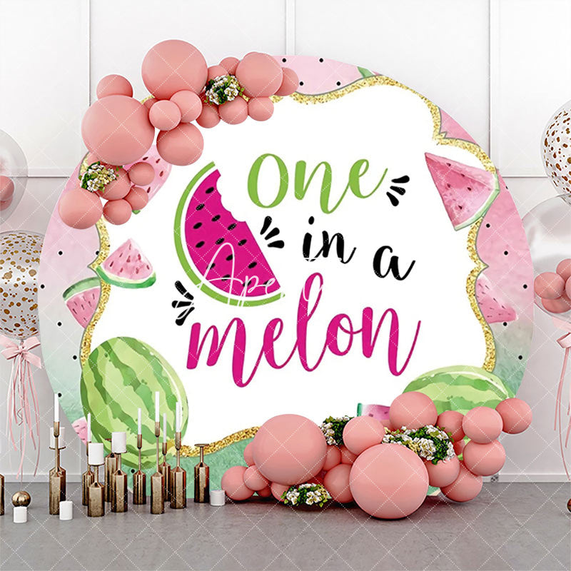 Aperturee - Green Pink One In A Melon Round Birthday Backdrop