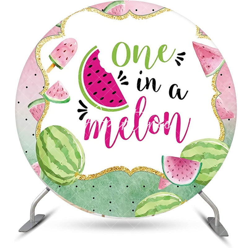 Aperturee - Green Pink One In A Melon Round Birthday Backdrop