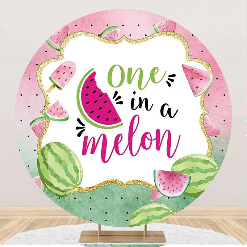 Aperturee - Green Pink One In A Melon Round Birthday Backdrop