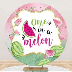 Aperturee - Green Pink One In A Melon Round Birthday Backdrop