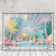 Aperturee - Green Pink Palm Trees Macaron Cake Smash Backdrop