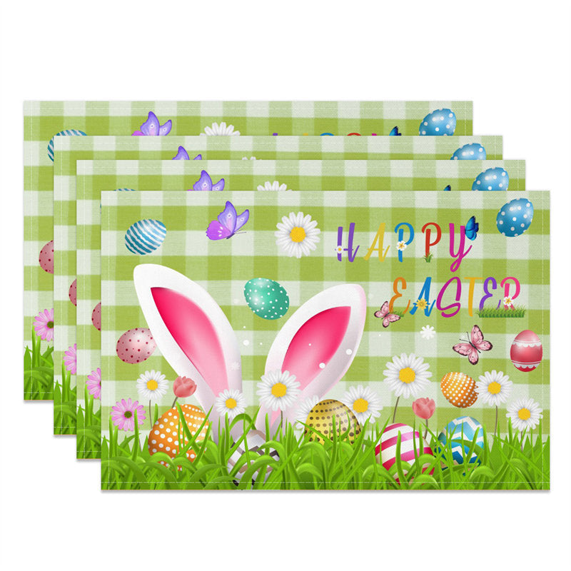 Aperturee - Green Plaid Rabbit Ear Floral Egg Set Of 4 Placemats