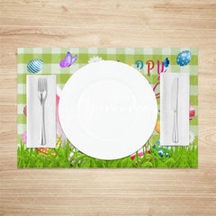 Aperturee - Green Plaid Rabbit Ear Floral Egg Set Of 4 Placemats