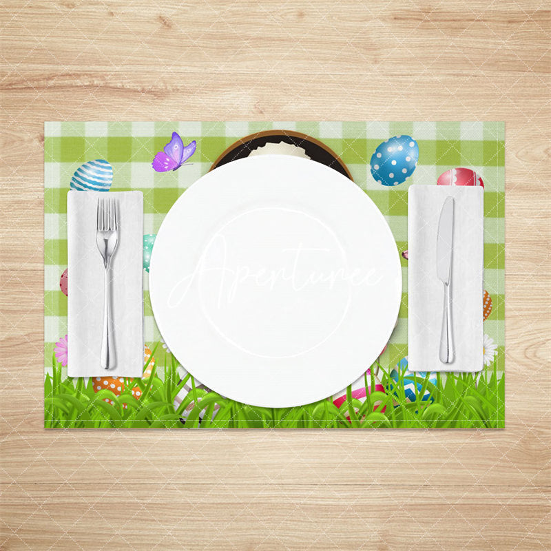 Aperturee - Green Plaid Rabbit Eggs Floral Set Of 4 Placemats