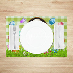 Aperturee - Green Plaid Rabbit Eggs Floral Set Of 4 Placemats