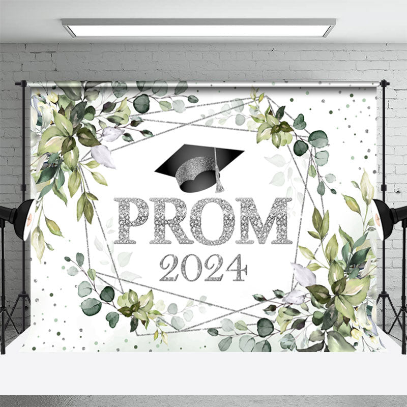 Aperturee - Green Plant Silver Dots Prom 2024 Dance Backdrop