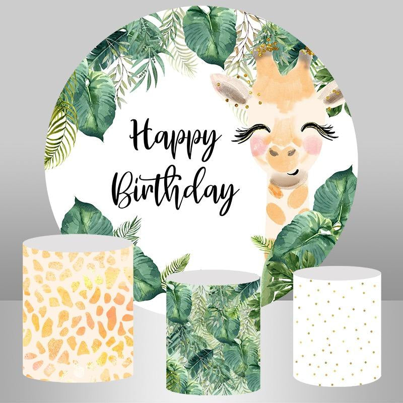 Aperturee Green Plants And Cute Giraffe Circle Birthday Backdrop