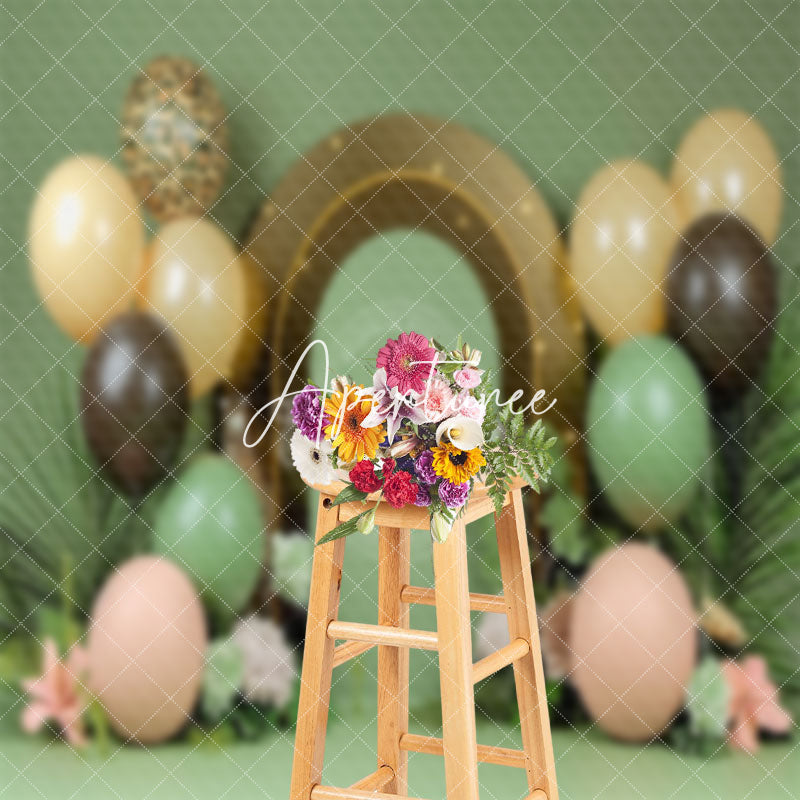 Aperturee - Green Plants Balloons Floral Backdrop For Cake Smash