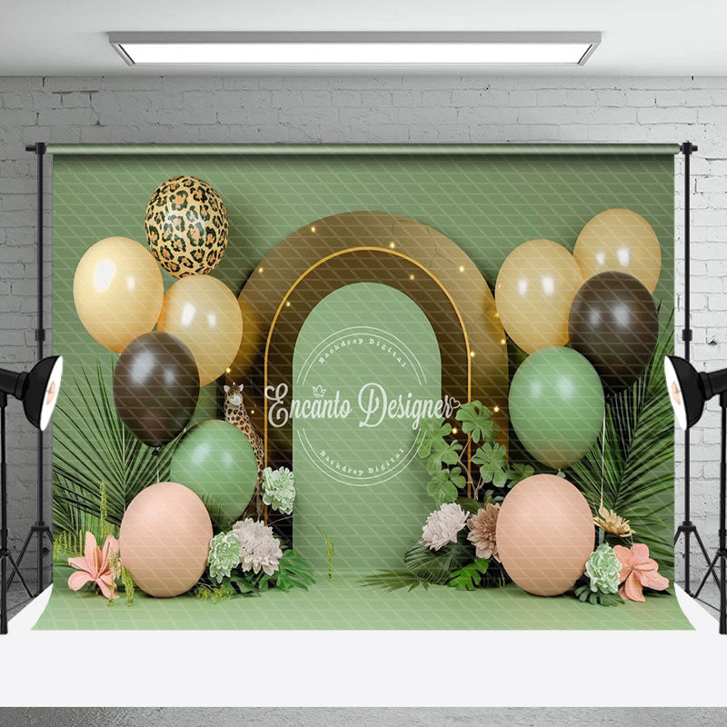 Aperturee - Green Plants Balloons Floral Backdrop For Cake Smash