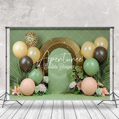 Aperturee - Green Plants Balloons Floral Backdrop For Cake Smash