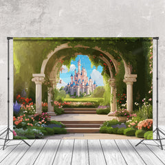 Aperturee - Green Plants Castle Floral Birthday Photo Backdrop