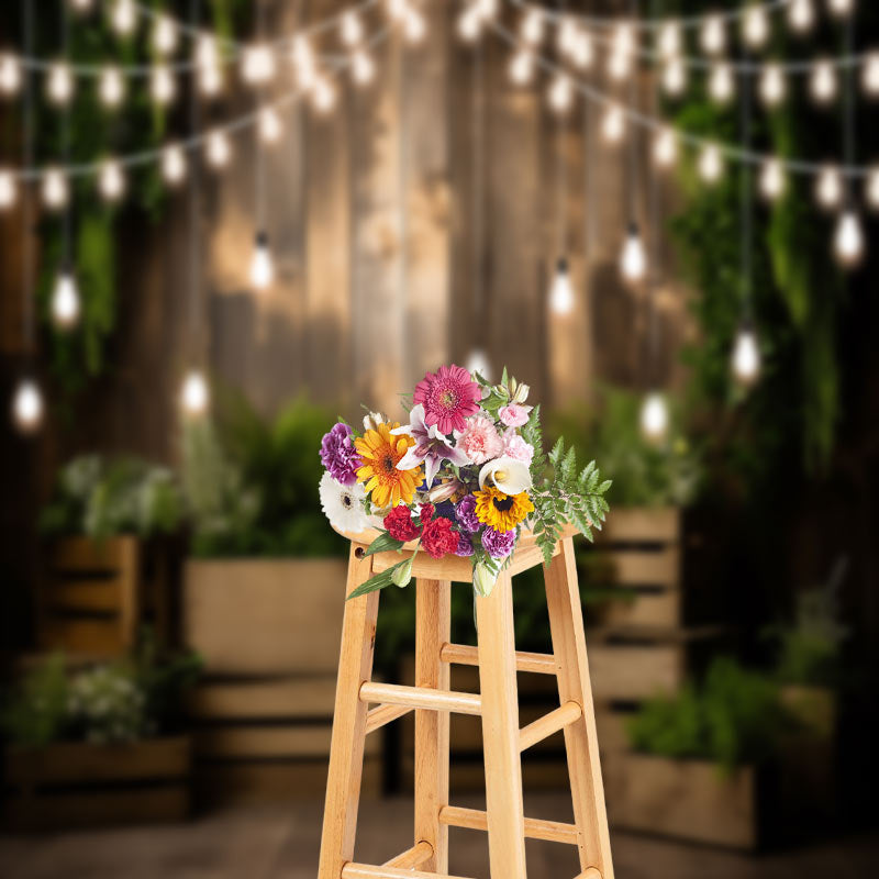 Aperturee - Green Plants Light Wooden Backdrop For Photoshoot