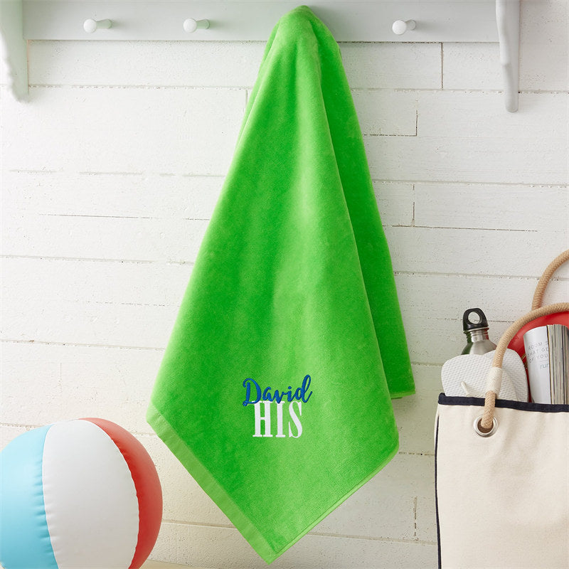 Aperturee - Green Playful His Hers Custom Embroidered Beach Towel