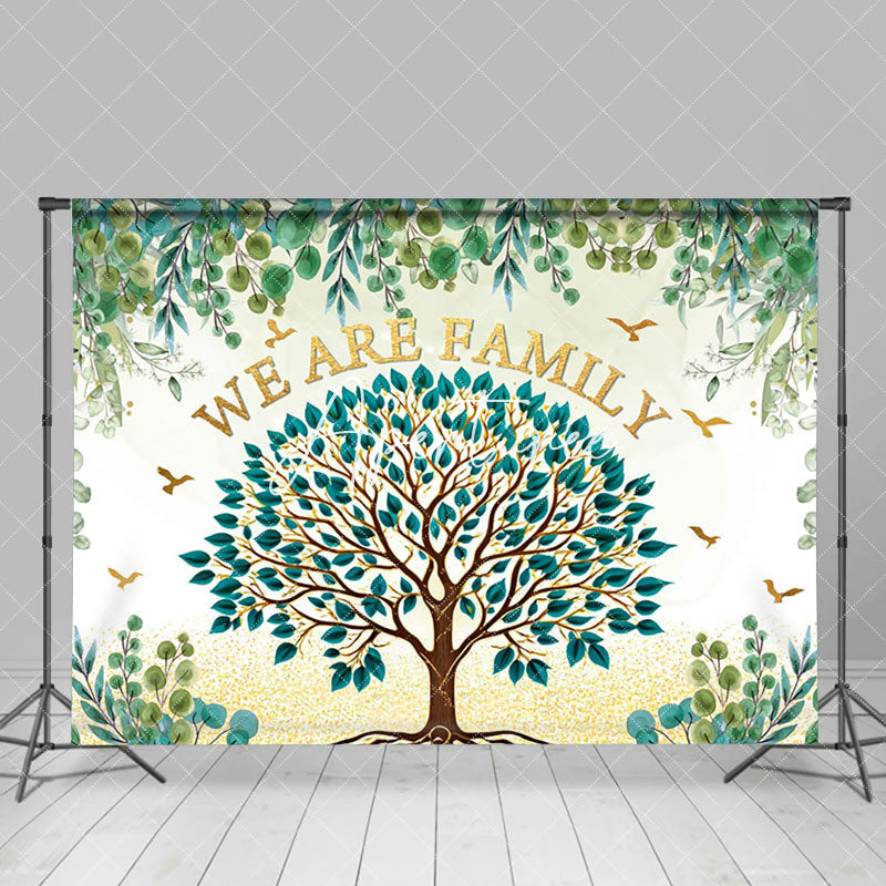 Aperturee - Green Plum Leaves Gold Tree Family Reunion Backdrop