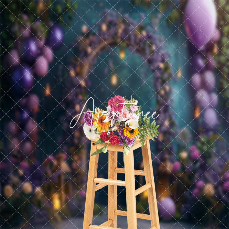 Aperturee - Green Purple Arch Balloons Floral Wedding Backdrop