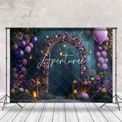 Aperturee - Green Purple Arch Balloons Floral Wedding Backdrop