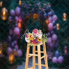 Aperturee - Green Purple Balloons Light Plant Wedding Backdrop