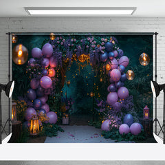 Aperturee - Green Purple Balloons Light Plant Wedding Backdrop