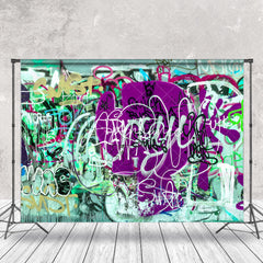 Aperturee - Green Purple Messy Graffiti Wall Backdrop For Photo